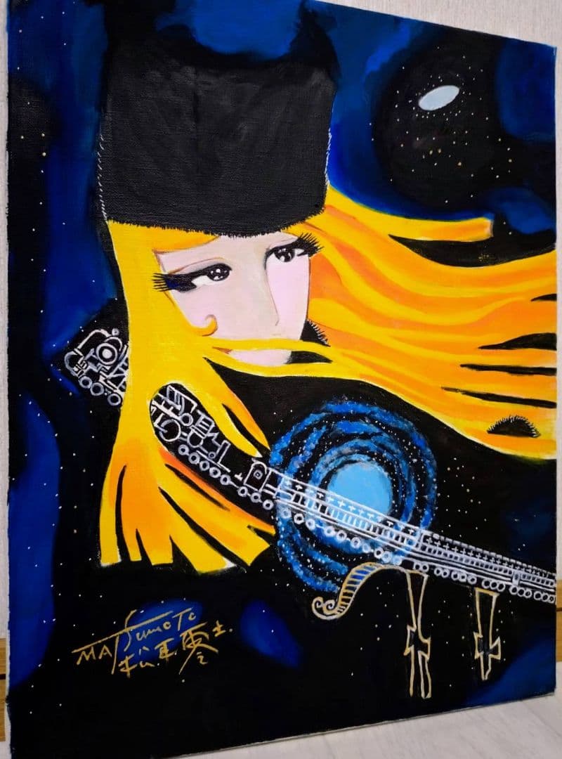 F6号】松本零士【銀河鉄道999】手描き作品/表裏サイン/油彩/アクリル