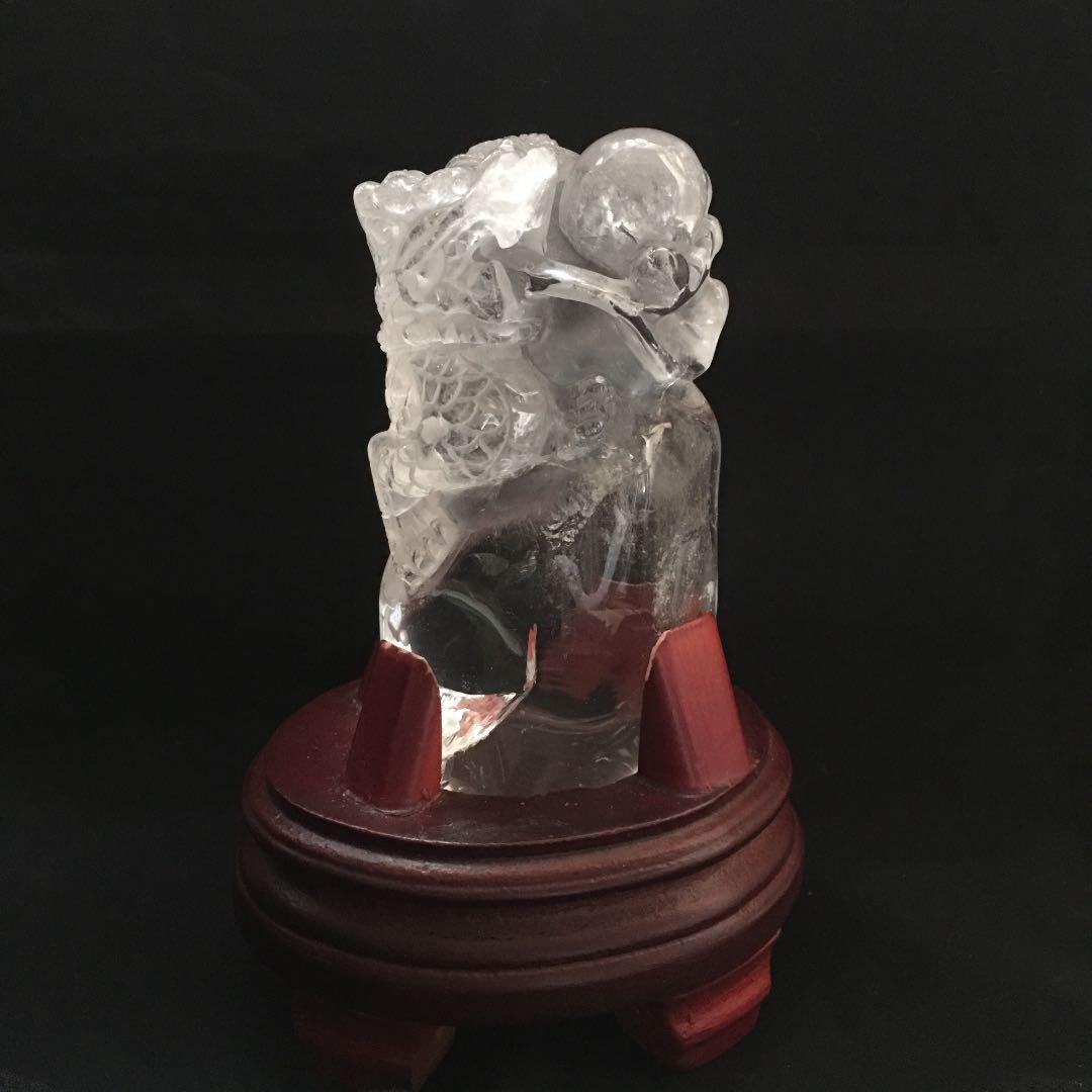 天然石 水晶 龍彫刻