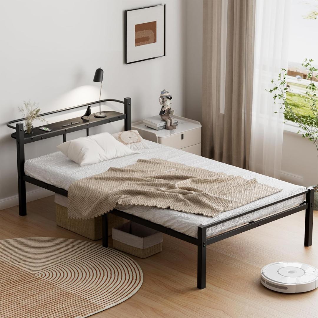 ベッドフレーム❣️シングル 宮棚 2口コンセント USBポート Type-C