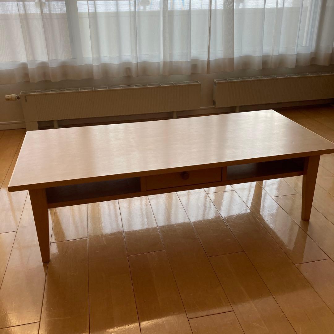 ナチュラルウッド 引き出し付きローテーブル【引き取り可能】