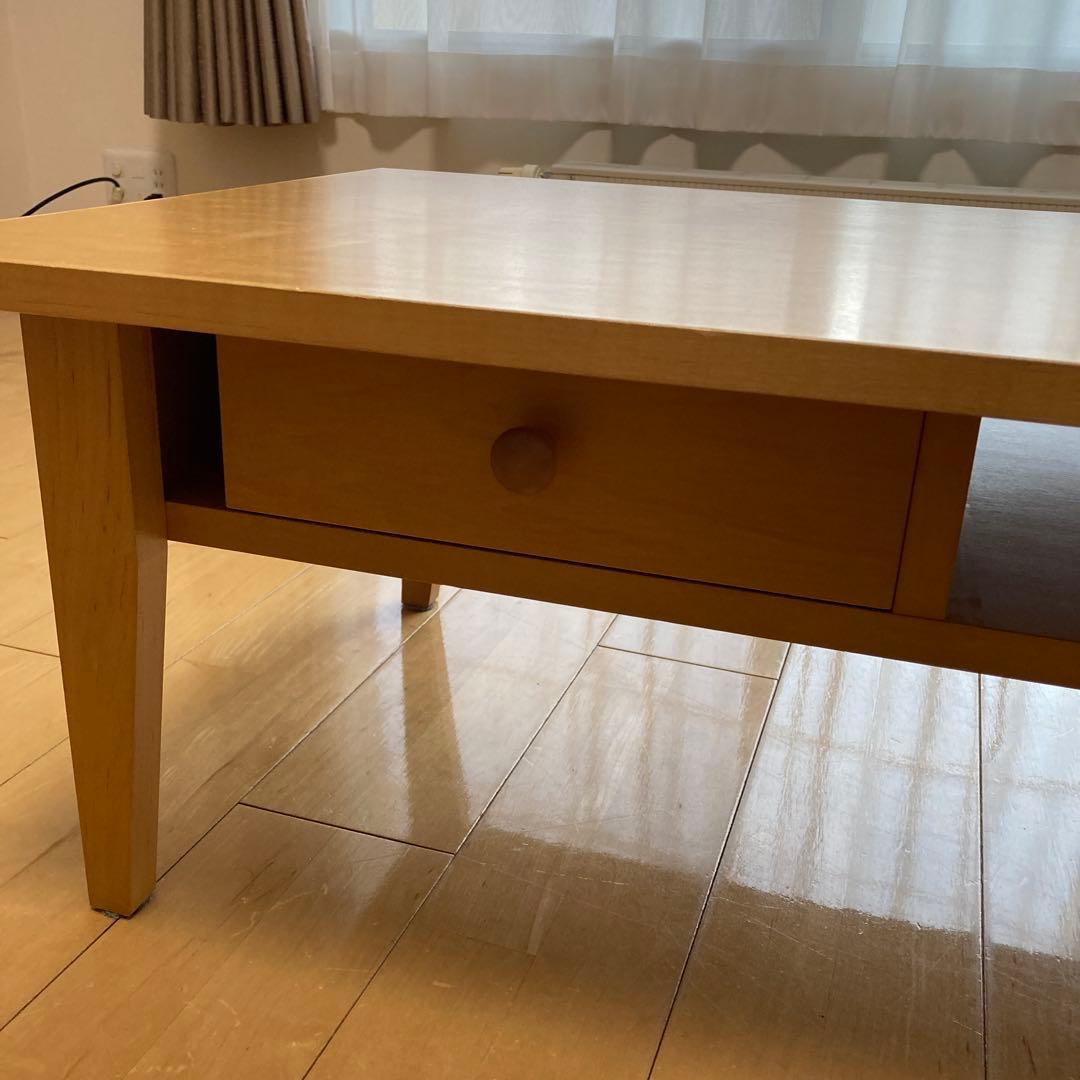 ナチュラルウッド 引き出し付きローテーブル【引き取り可能】