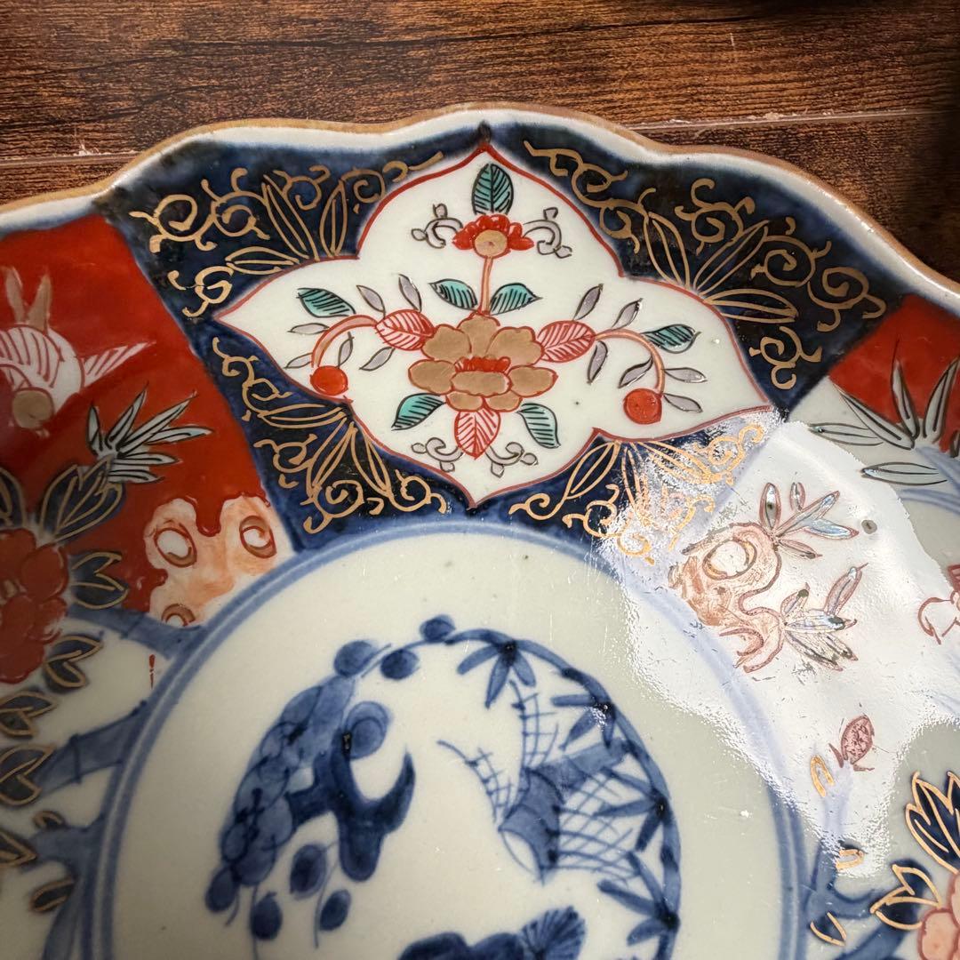 古伊万里 赤絵富貴長春七寸皿 五客 大皿/お皿/中皿/アンティーク