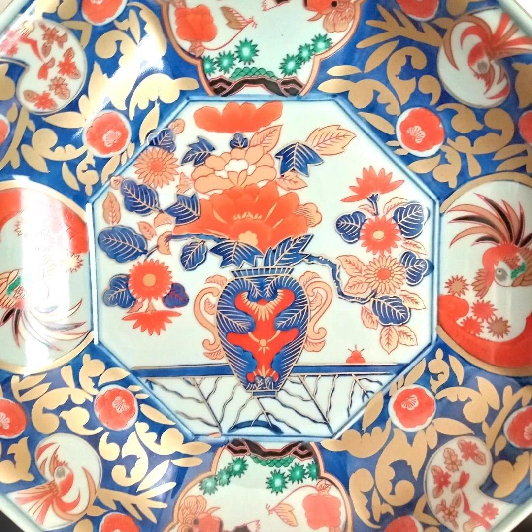 2/15まで値下げ！《桐箱付》林九郎窯 金唐草花篭図 八角鉢