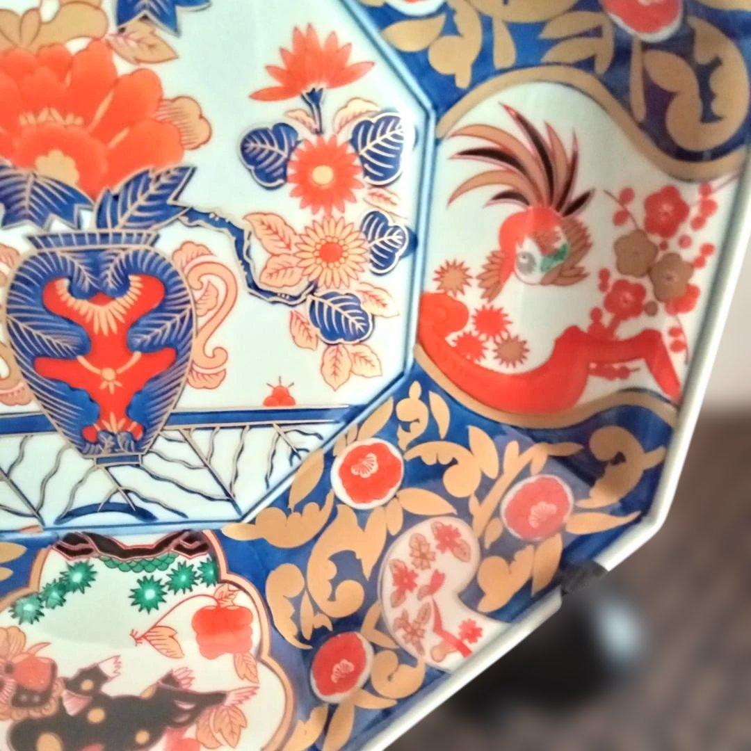 2/15まで値下げ！《桐箱付》林九郎窯 金唐草花篭図 八角鉢