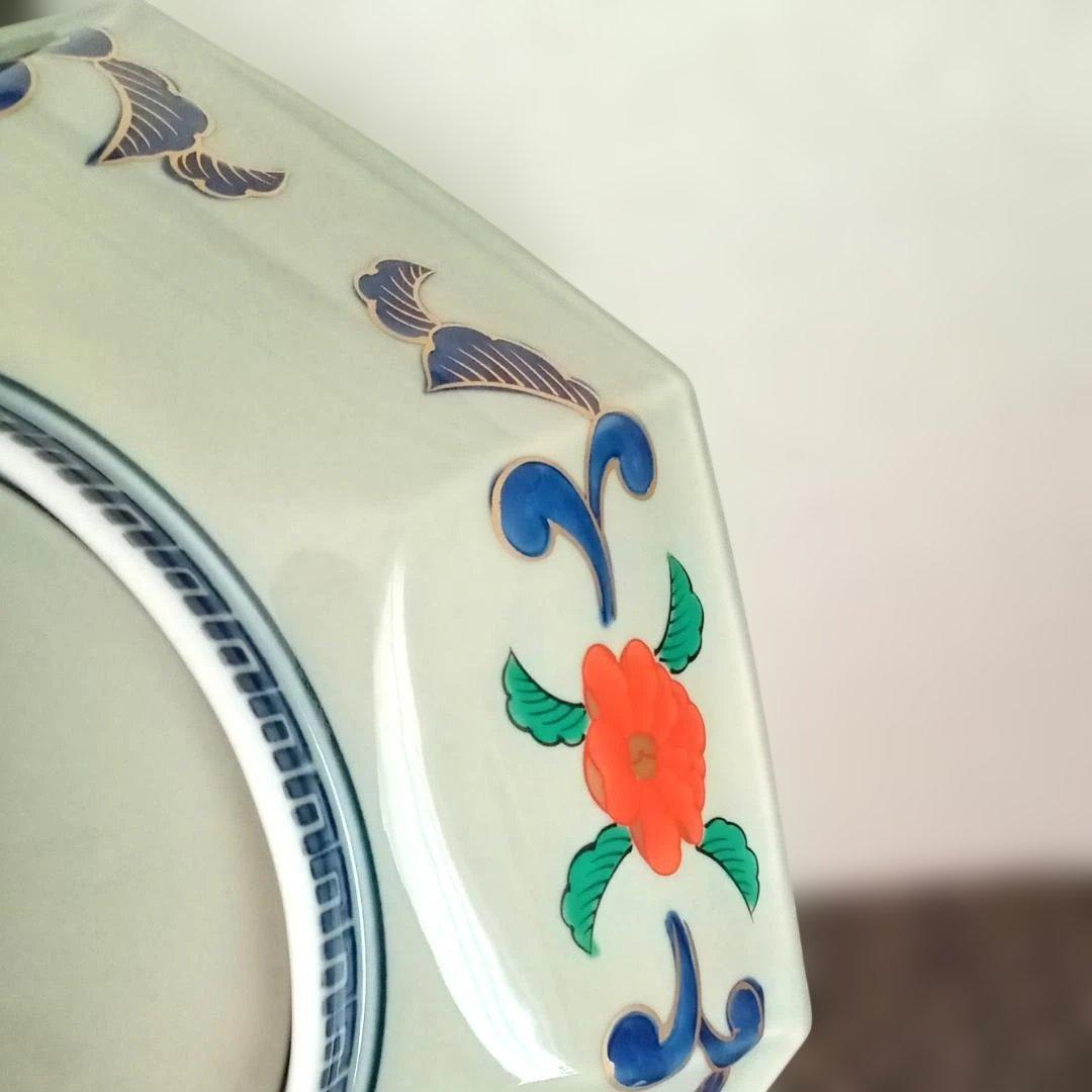 2/15まで値下げ！《桐箱付》林九郎窯 金唐草花篭図 八角鉢