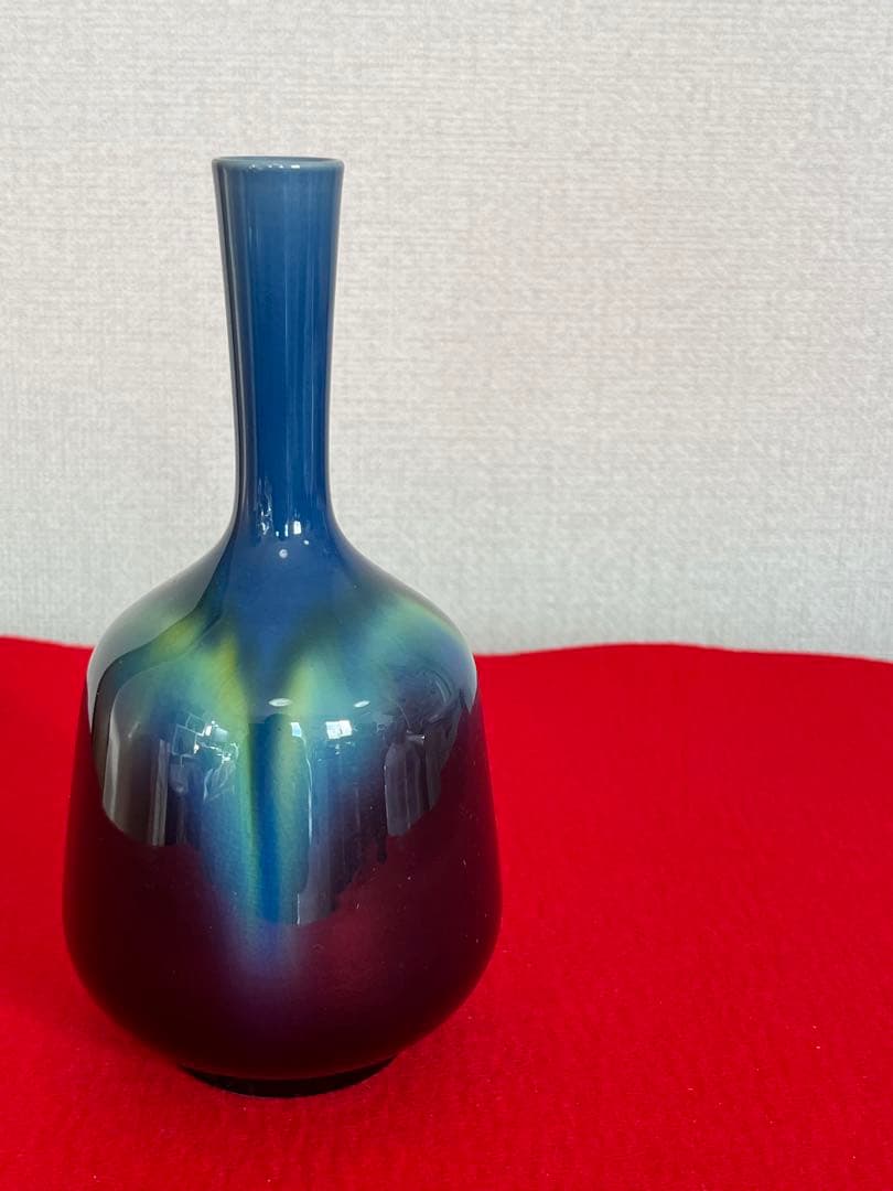 人間国宝 柳雨軒 三代 徳田八十吉 碧明釉 壺 管理T250 共箱 陶歴付