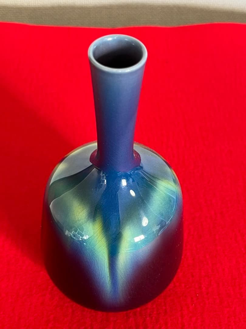 人間国宝 柳雨軒 三代 徳田八十吉 碧明釉 壺 管理T250 共箱 陶歴付