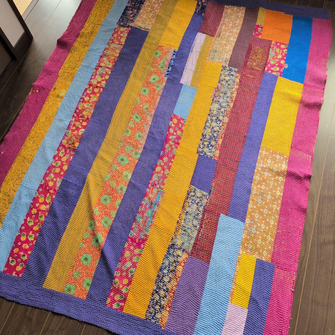 カラフルストライプ ヴィンテージカンタキルト ラリーキルト kantha 649