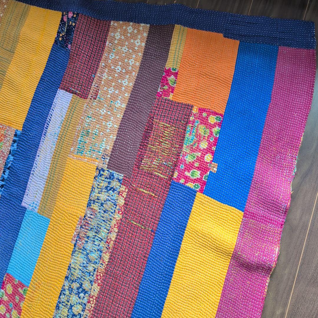 カラフルストライプ ヴィンテージカンタキルト ラリーキルト kantha 649