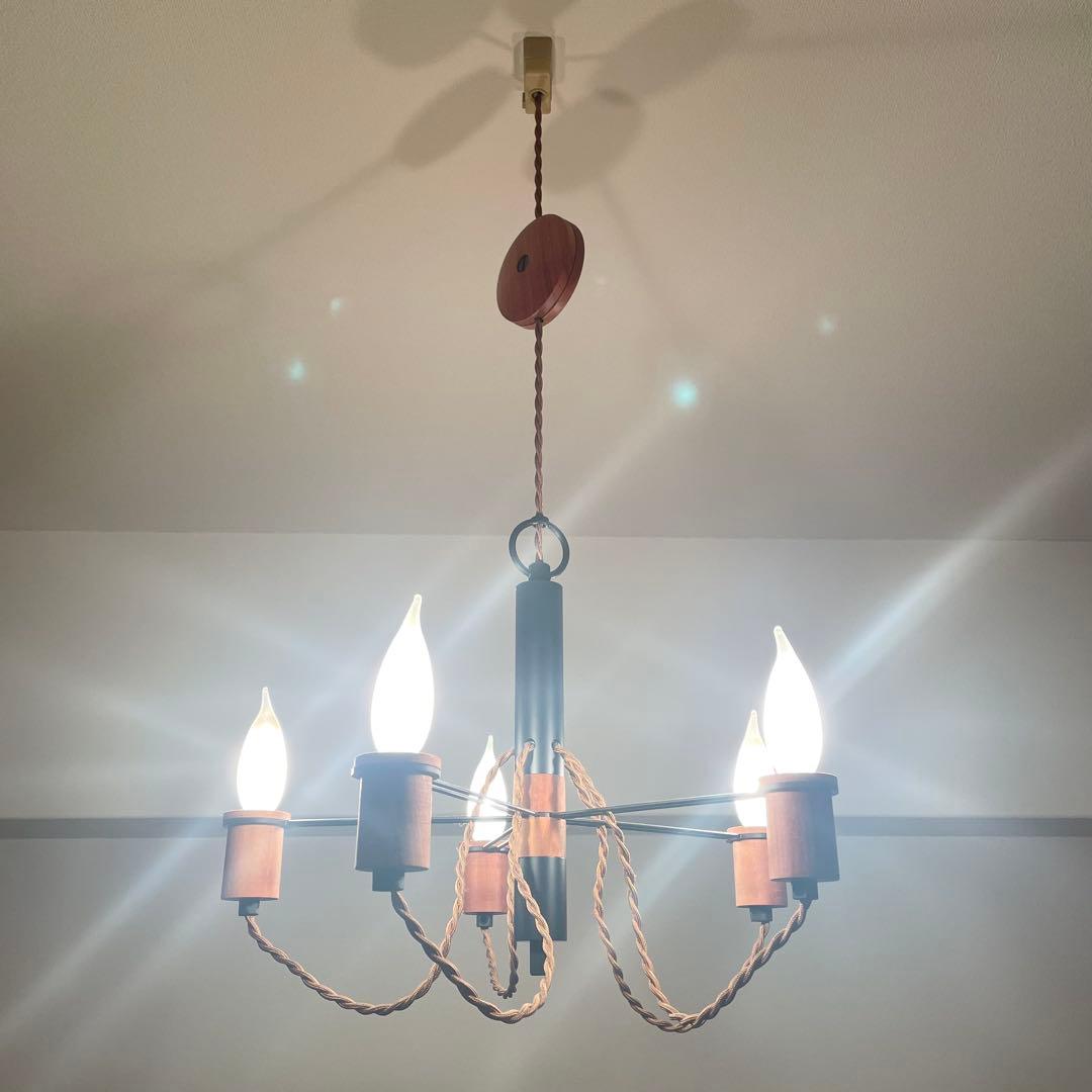 APROZアプロスANCHORアンカー ウッドシャンデリア コードリール、電球付