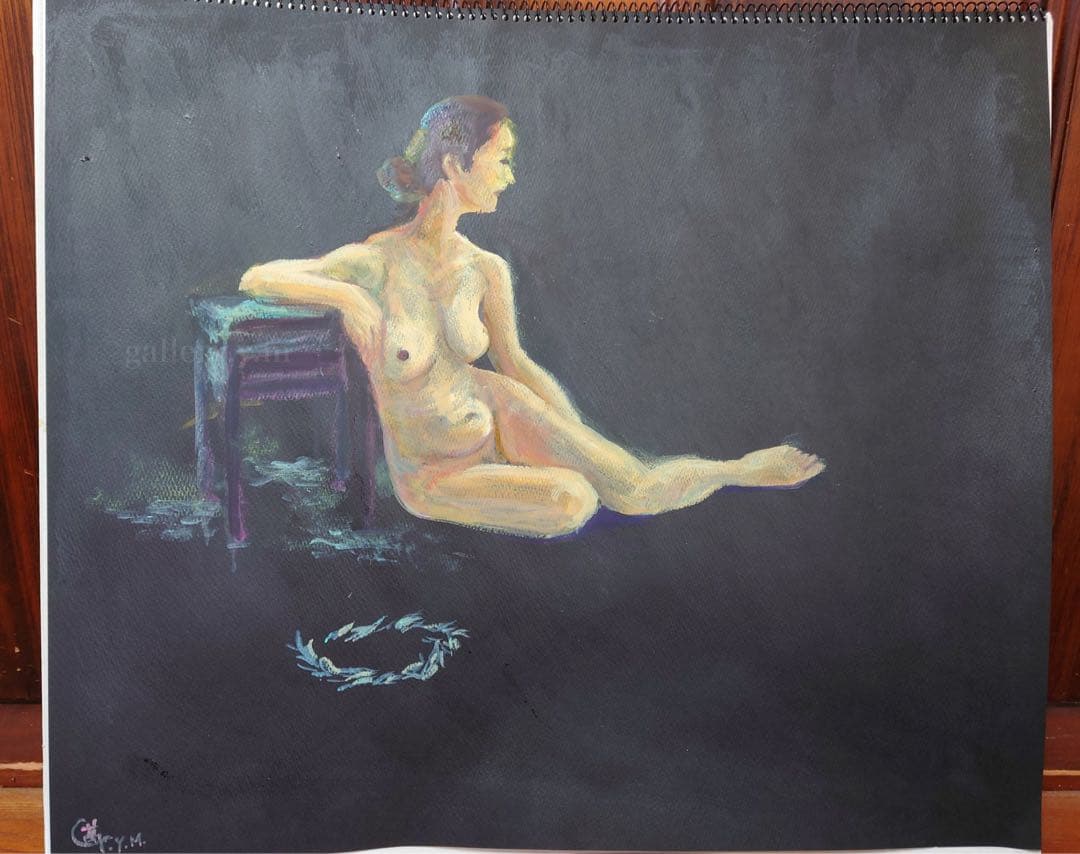 油絵　裸婦　『黒いバックの裸婦』