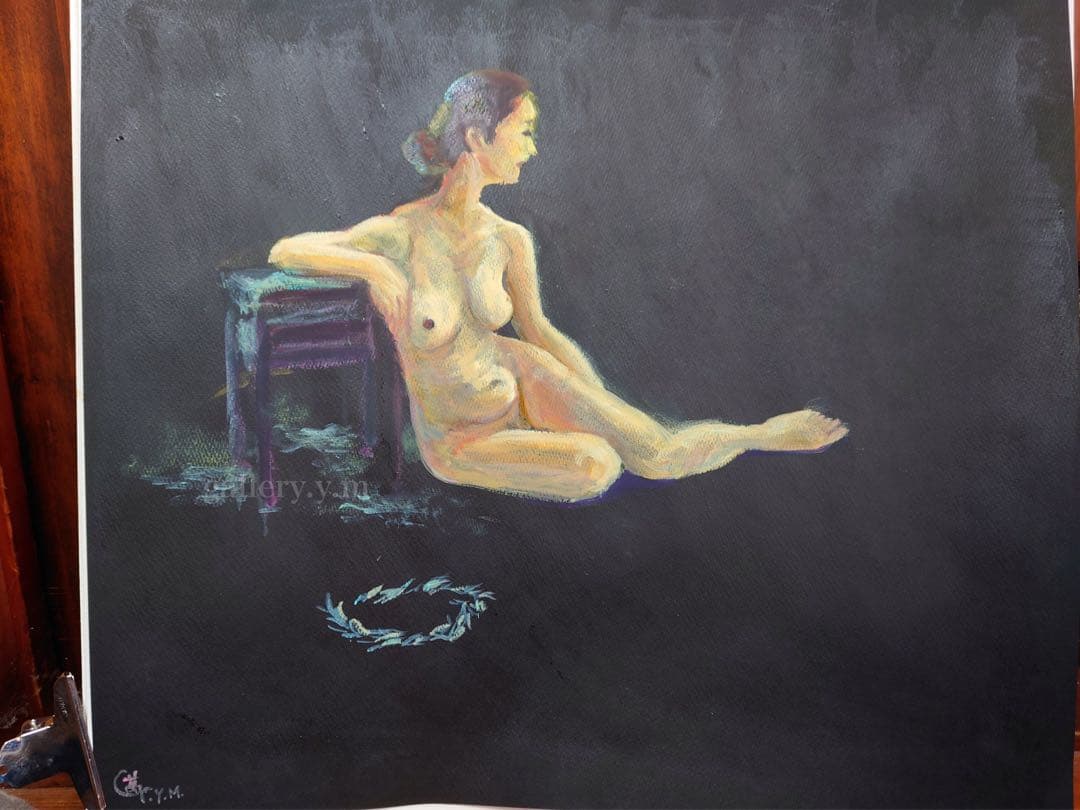 油絵　裸婦　『黒いバックの裸婦』