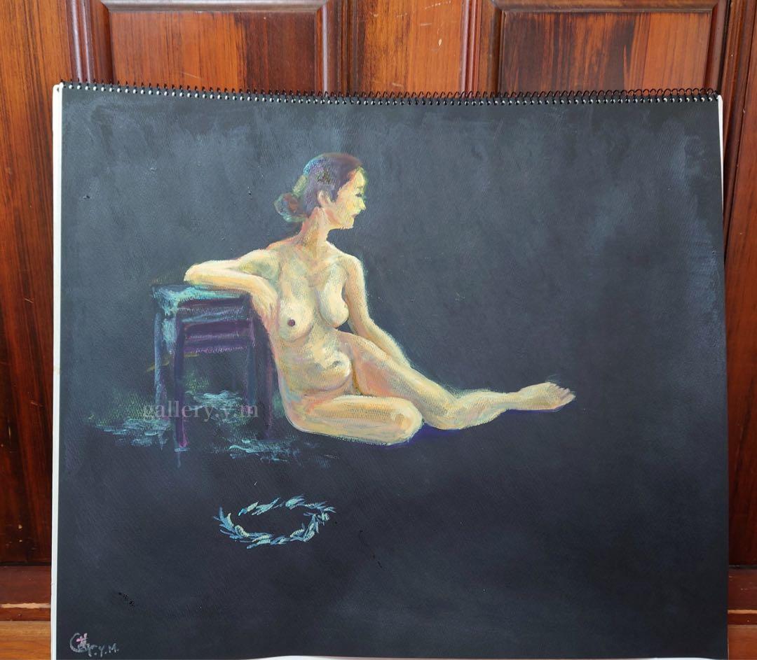 油絵　裸婦　『黒いバックの裸婦』