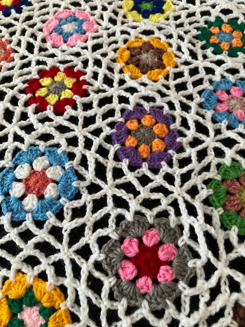 手編み　ソファーカバー　ベッドカバー　大判ブランケット　マルチカバー　かぎ針編み