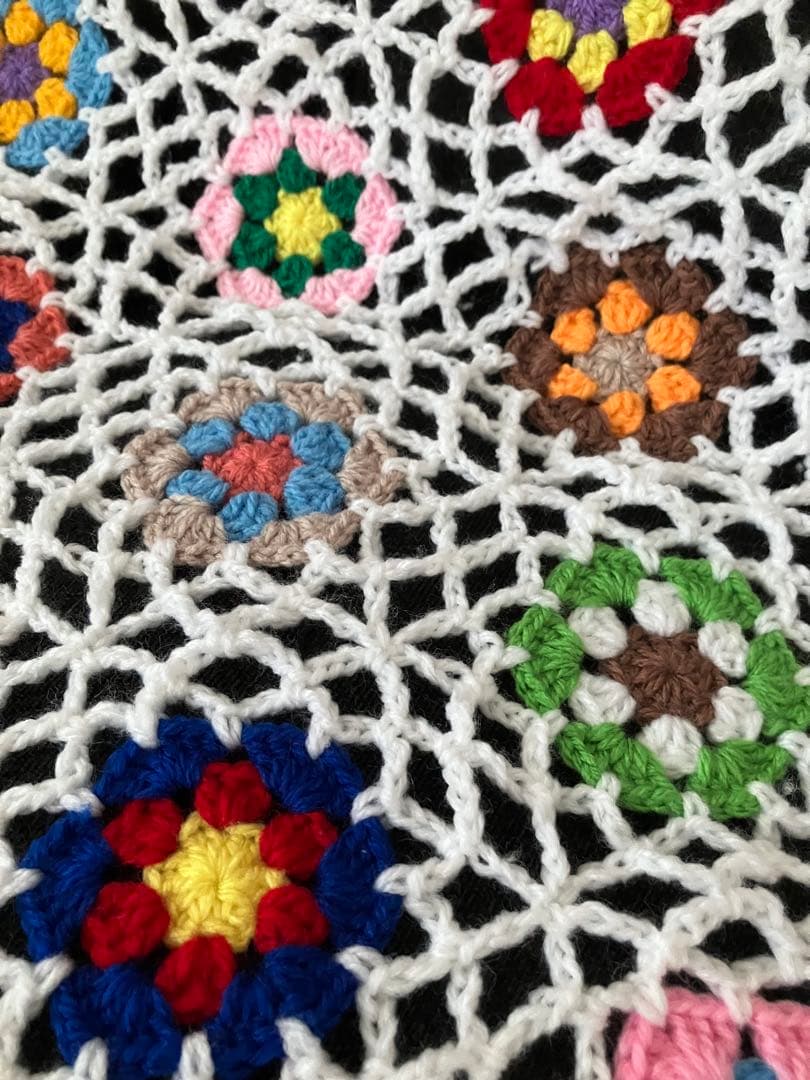 手編み　ソファーカバー　ベッドカバー　大判ブランケット　マルチカバー　かぎ針編み