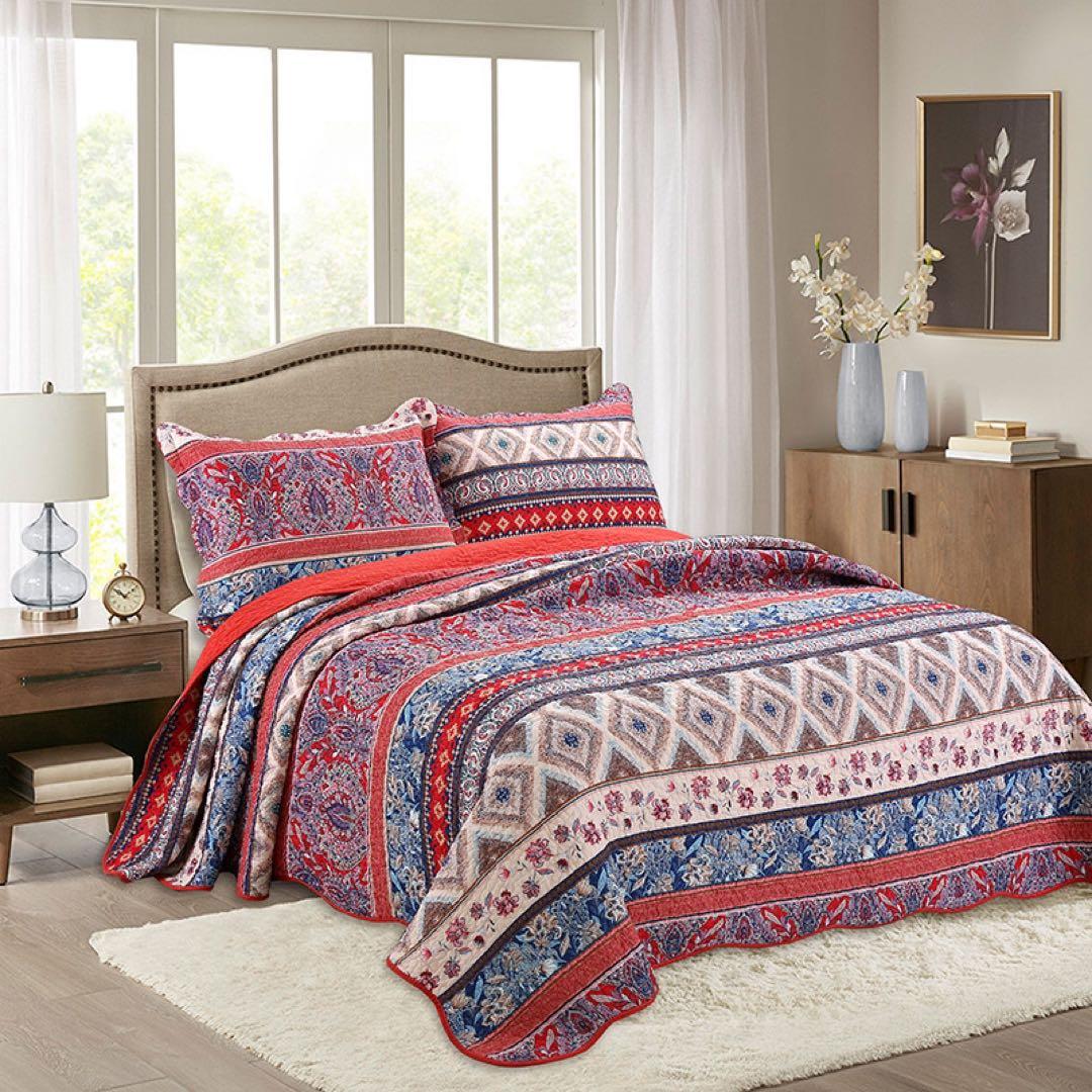 キルトベッドカバー3点セット綿マルチカバー キルティング 924