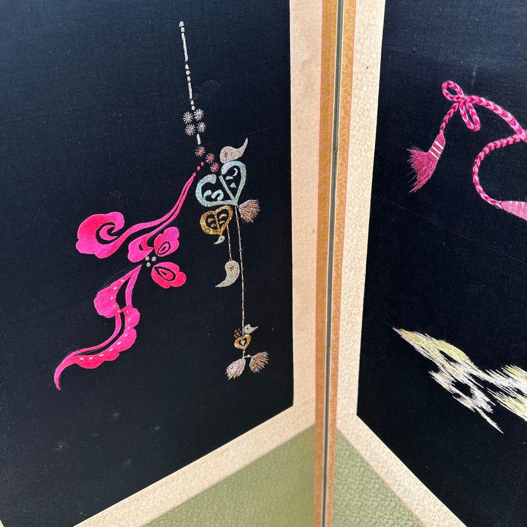 韓国 刺繍の特大屏風 幅約3m 8連 衝立 パーテーション 伝統工芸