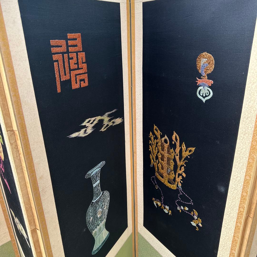 韓国 刺繍の特大屏風 幅約3m 8連 衝立 パーテーション 伝統工芸