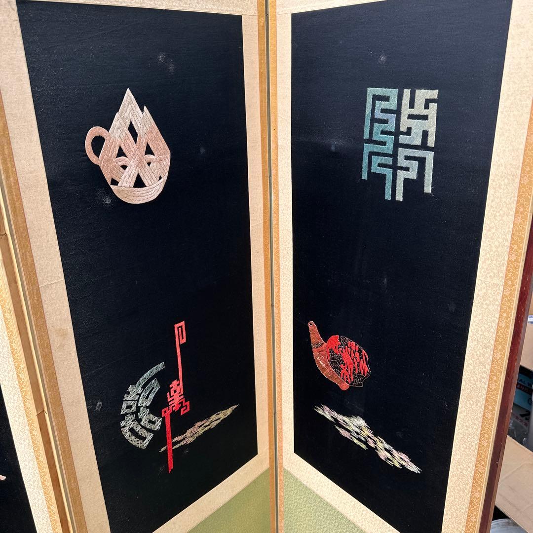 韓国 刺繍の特大屏風 幅約3m 8連 衝立 パーテーション 伝統工芸