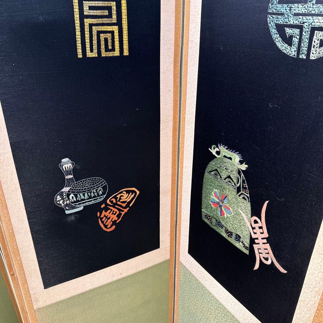 韓国 刺繍の特大屏風 幅約3m 8連 衝立 パーテーション 伝統工芸