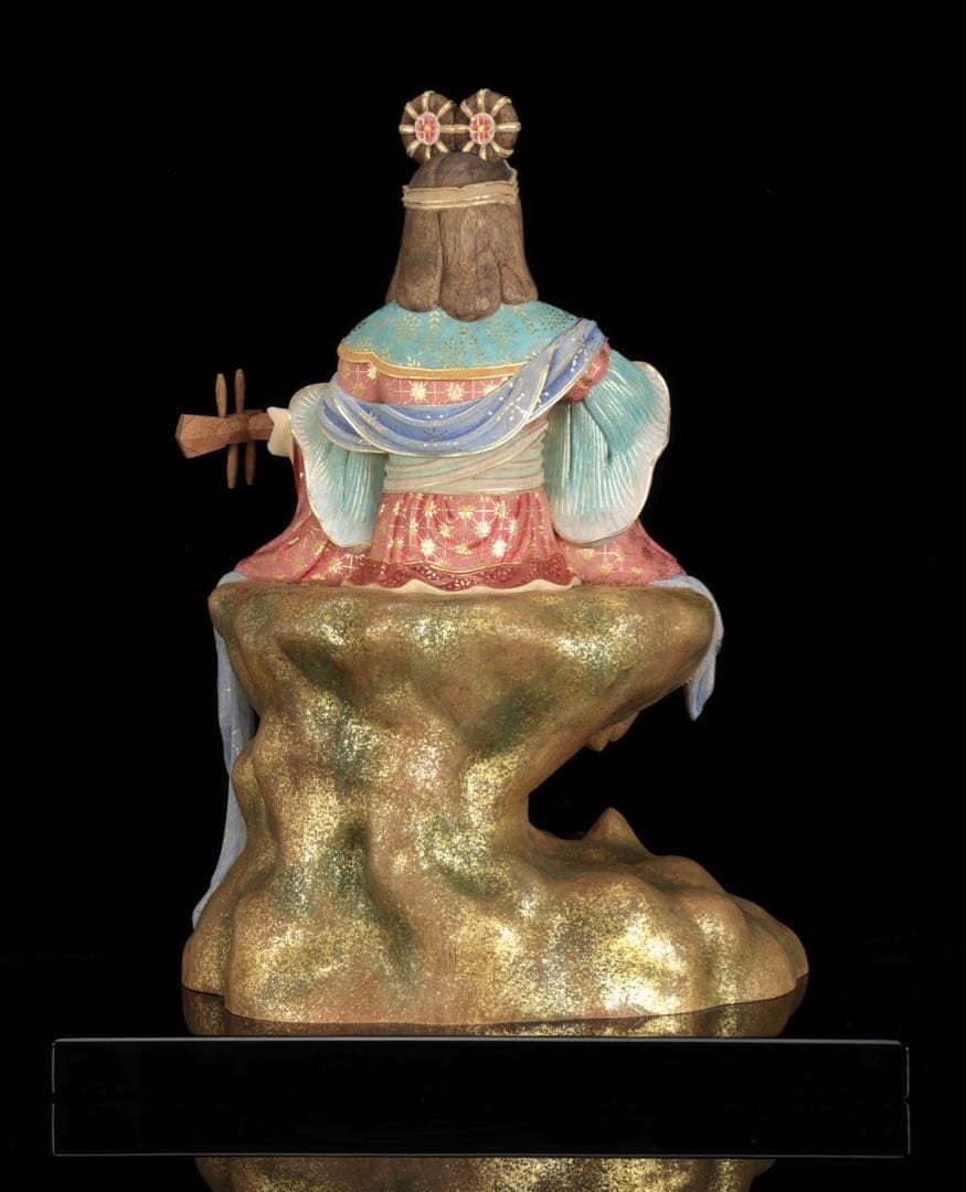 木彫置物 現代大仏師 向吉悠睦 秀逸作 木彫彩色像 琵琶を奏でる天女 女