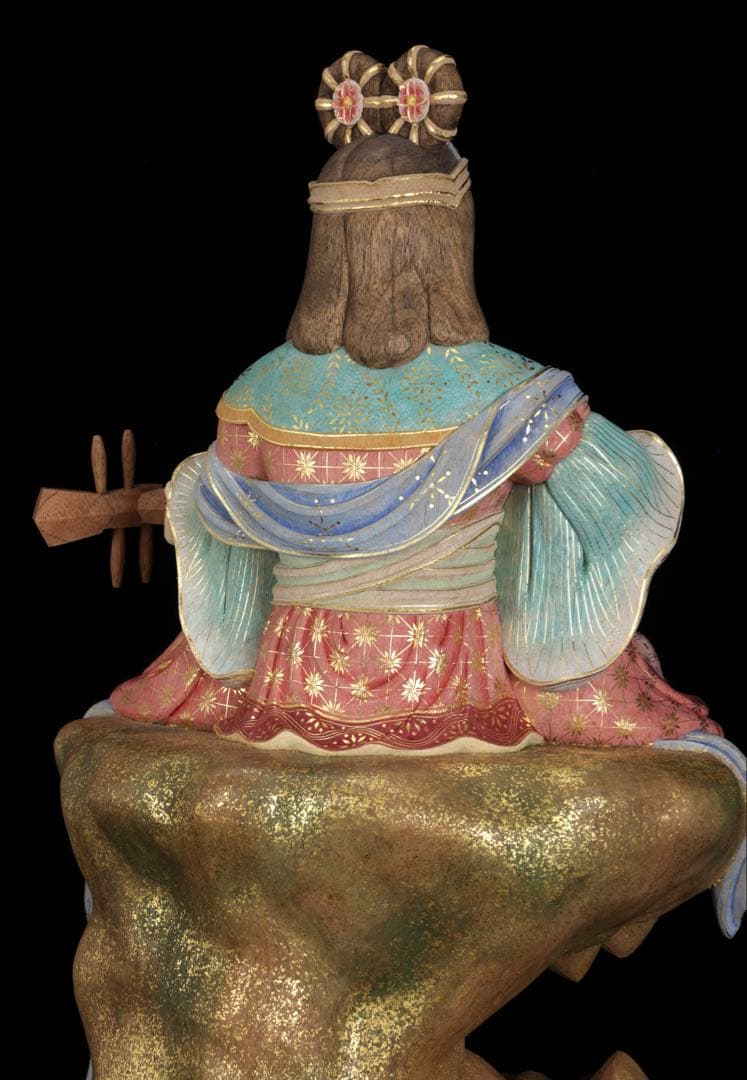 木彫置物 現代大仏師 向吉悠睦 秀逸作 木彫彩色像 琵琶を奏でる天女 女