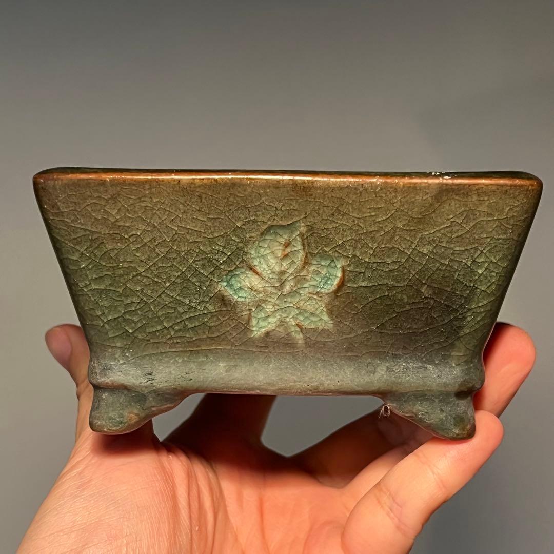 843.平安虹泉 雲足長方鉢 12*10.8*6.6cm 盆栽鉢 植木鉢