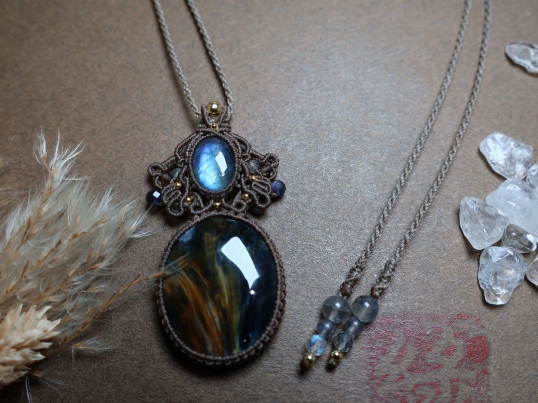 クロシドライトクォーツ(鑑別あり) マクラメ　ネックレス