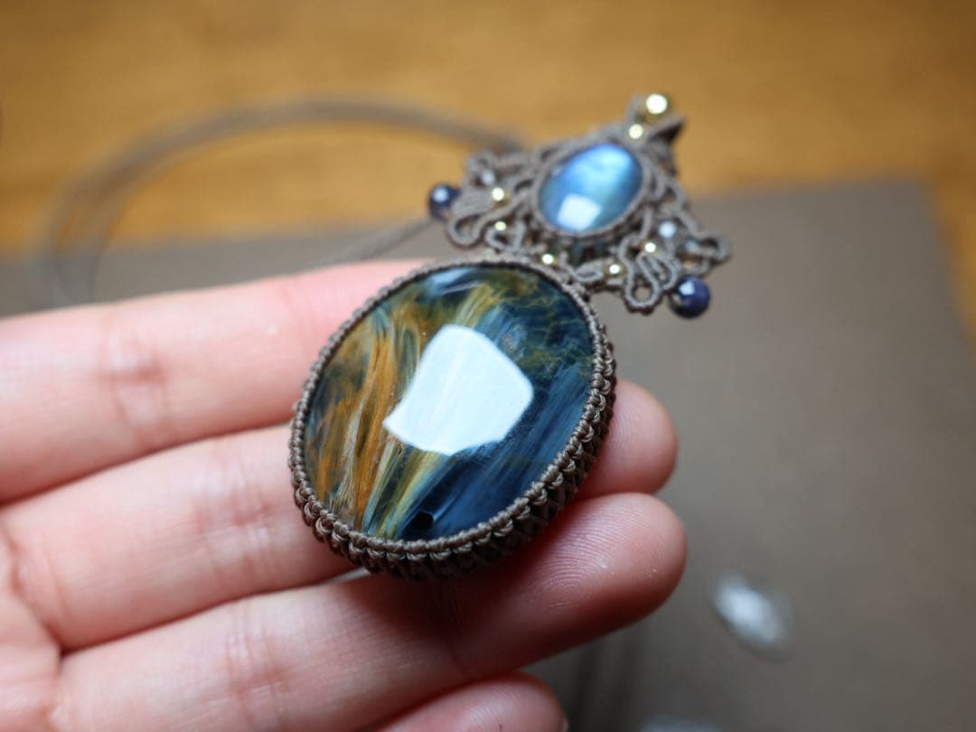 クロシドライトクォーツ(鑑別あり) マクラメ　ネックレス