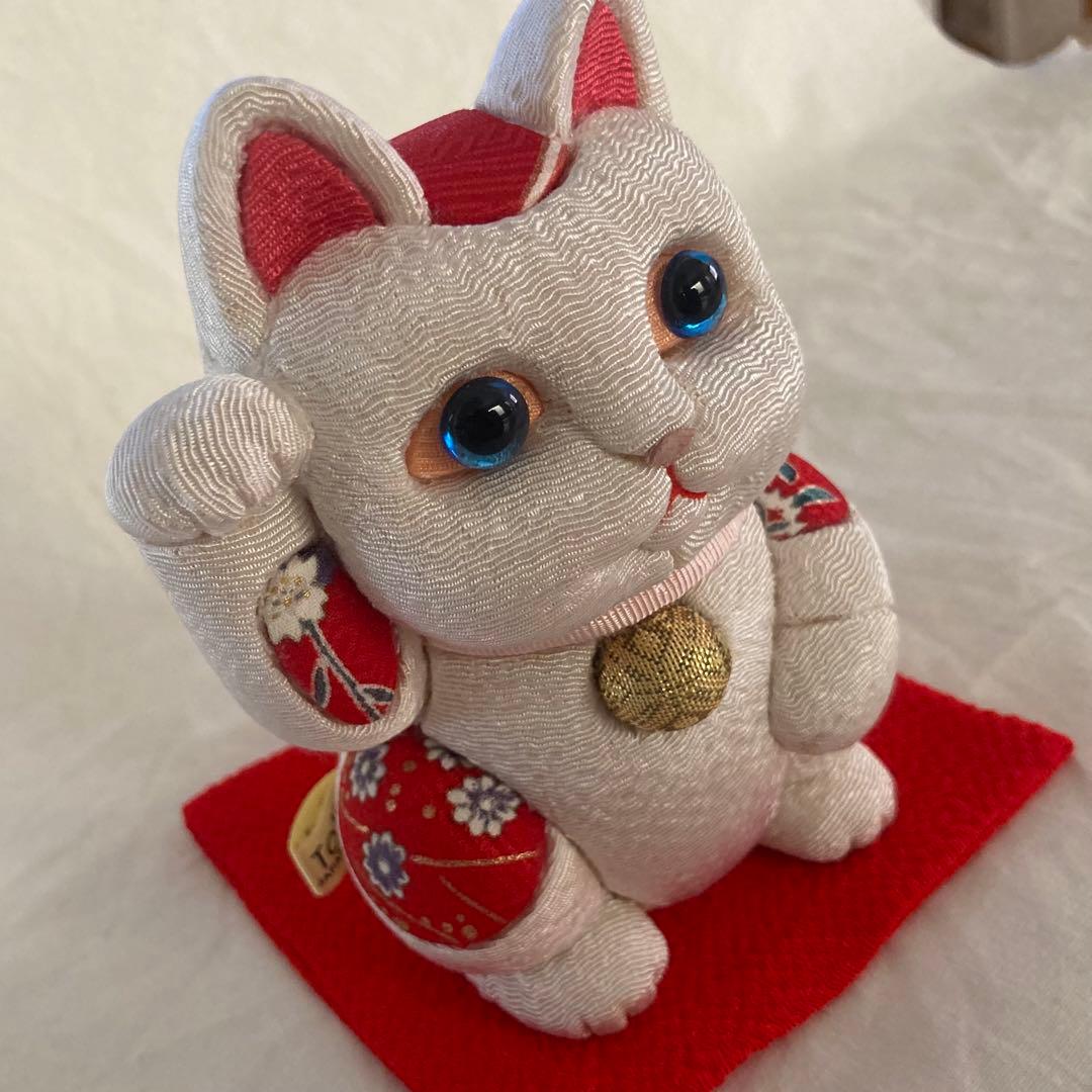 柿沼東光作　江戸木目込人形　招き猫（白）