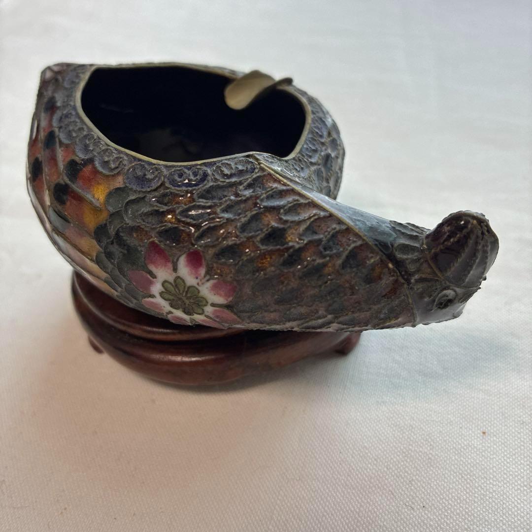 10) 激レア 希少　ヴィンテージ 中国 七宝 灰皿 風水 鴨 動物 鳥