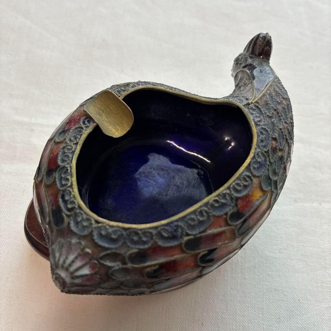 10) 激レア 希少　ヴィンテージ 中国 七宝 灰皿 風水 鴨 動物 鳥