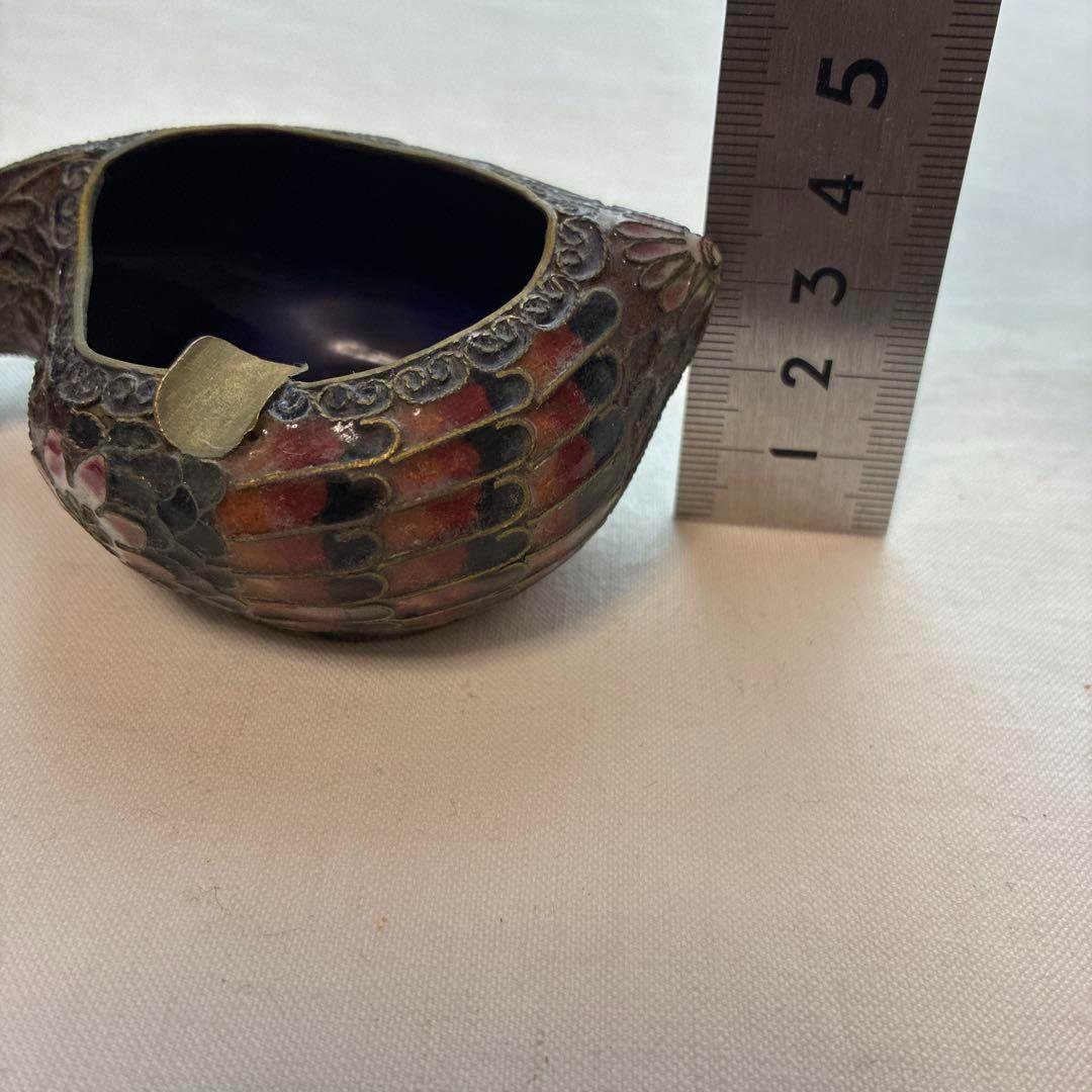 10) 激レア 希少　ヴィンテージ 中国 七宝 灰皿 風水 鴨 動物 鳥