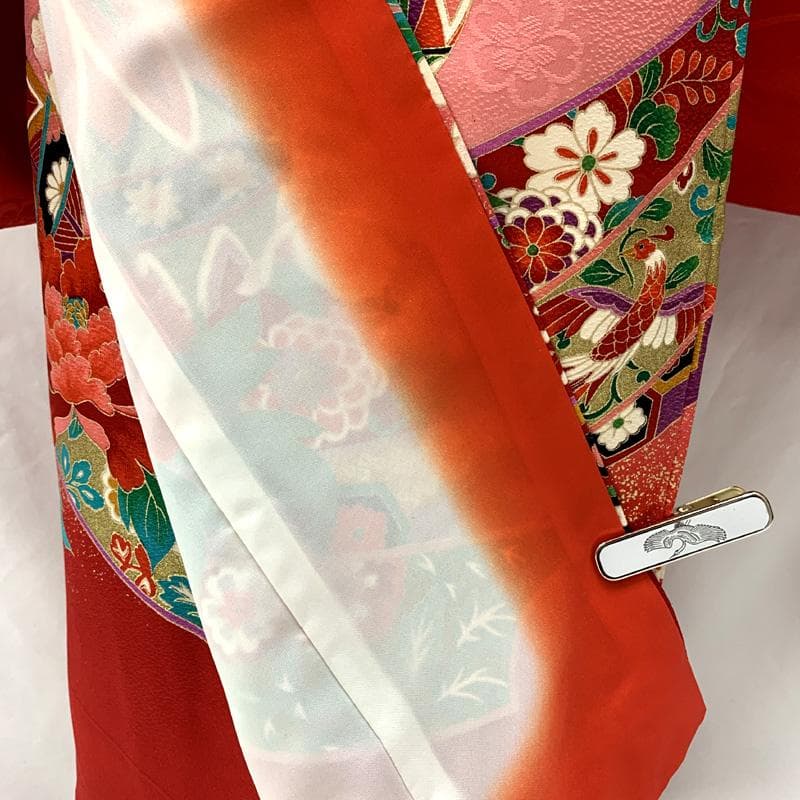 506ag38□七五三 七歳 女児 着物&袋帯 金彩 束ね熨斗 毬□美品