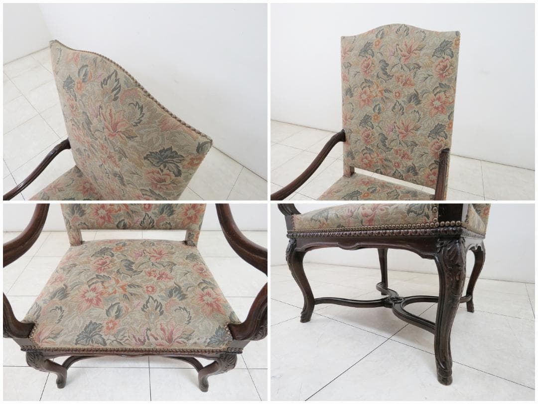 フランスアンティーク アームチェア ウォルナット ゴブラン織り バロック様式 ②
