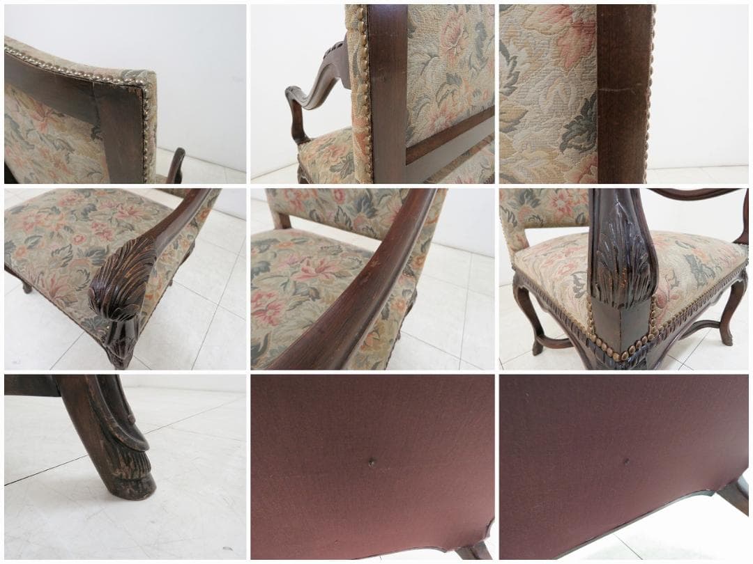 フランスアンティーク アームチェア ウォルナット ゴブラン織り バロック様式 ②