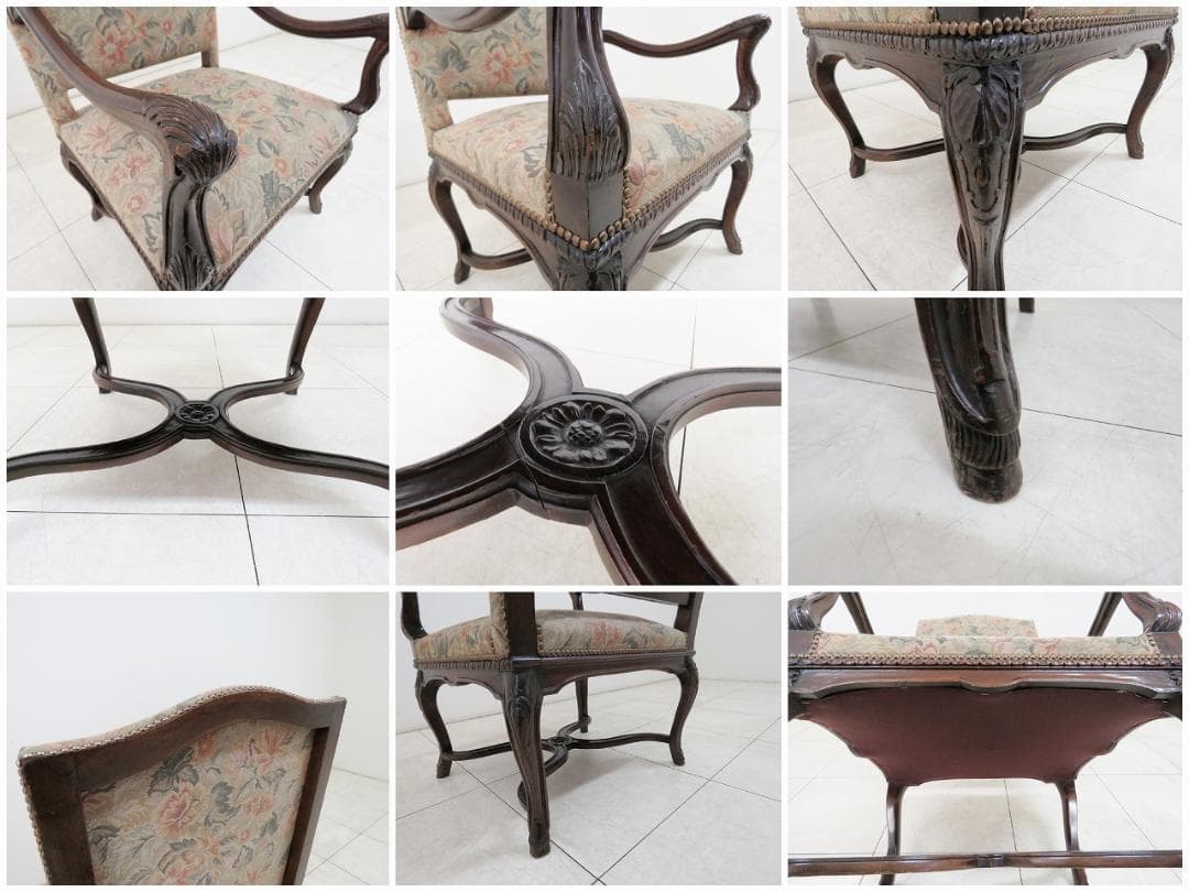 フランスアンティーク アームチェア ウォルナット ゴブラン織り バロック様式 ②