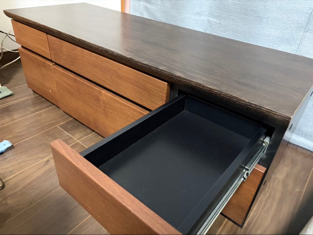 値下げ　木製テレビ台 ダークブラウン 6引き出し