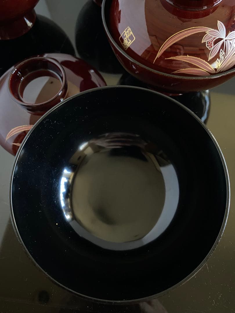 未使用◇特選漆器 蓋付 御吸椀揃 会津塗 竹峯 春慶 新 ラン 天然木五客