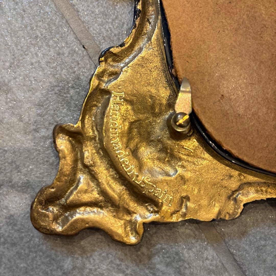 バロックスタイル 壁掛け鏡 ダークブルーと金 約40cm x 25cm