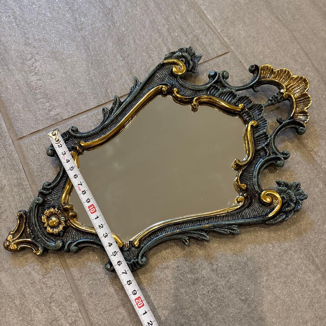 バロックスタイル 壁掛け鏡 ダークブルーと金 約40cm x 25cm