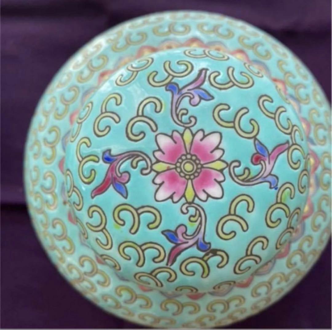 中国景德鎮  花紋粉彩  茶入  容器