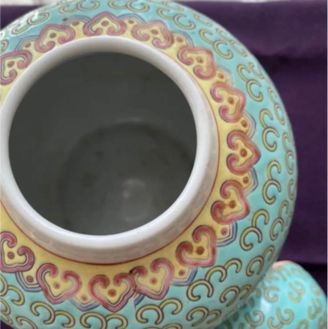 中国景德鎮  花紋粉彩  茶入  容器