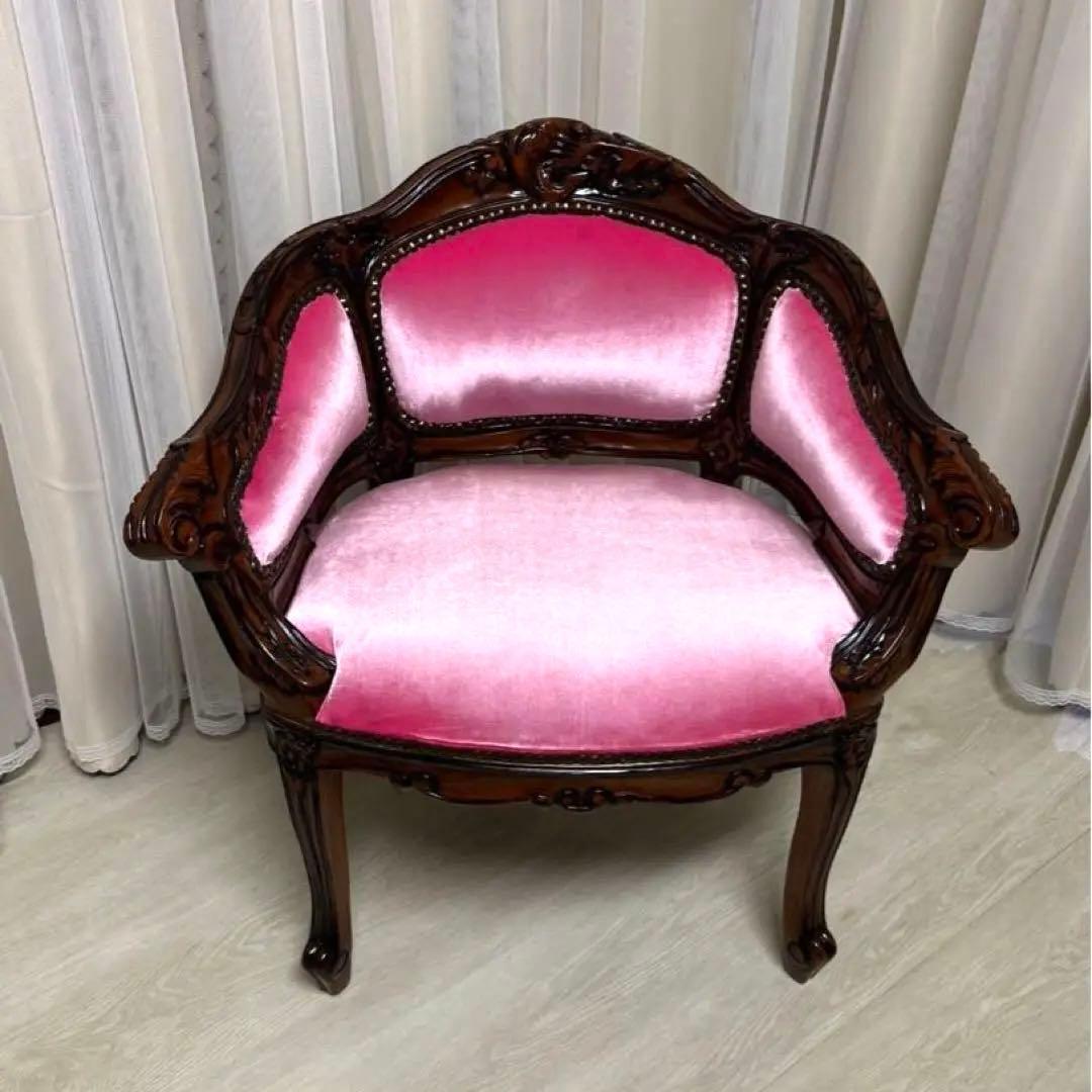 マホガニー材使用 ベネシア 1人掛けソファ ベロアピンク