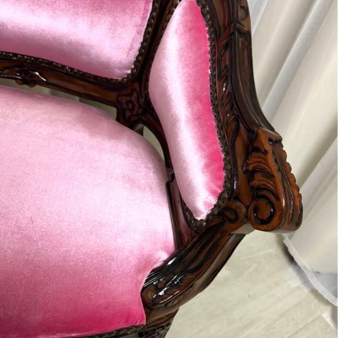 マホガニー材使用 ベネシア 1人掛けソファ ベロアピンク