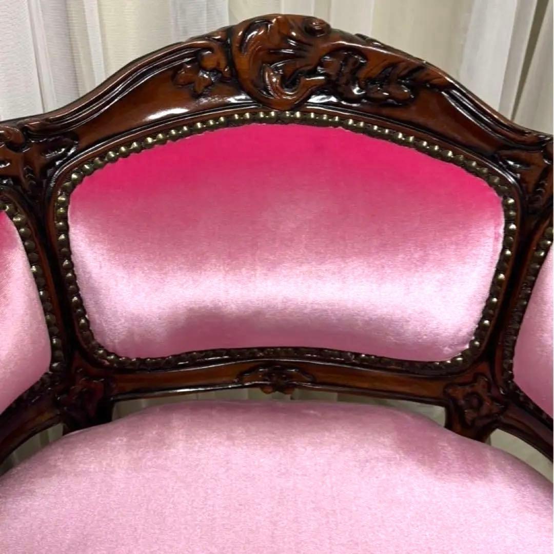 マホガニー材使用 ベネシア 1人掛けソファ ベロアピンク