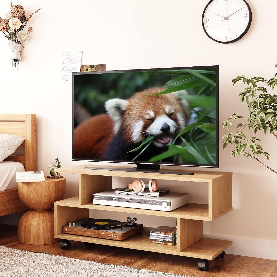 ナチュラル ローボード おしゃれS型テレビ台 キャスター付