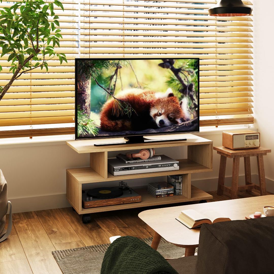 ナチュラル ローボード おしゃれS型テレビ台 キャスター付