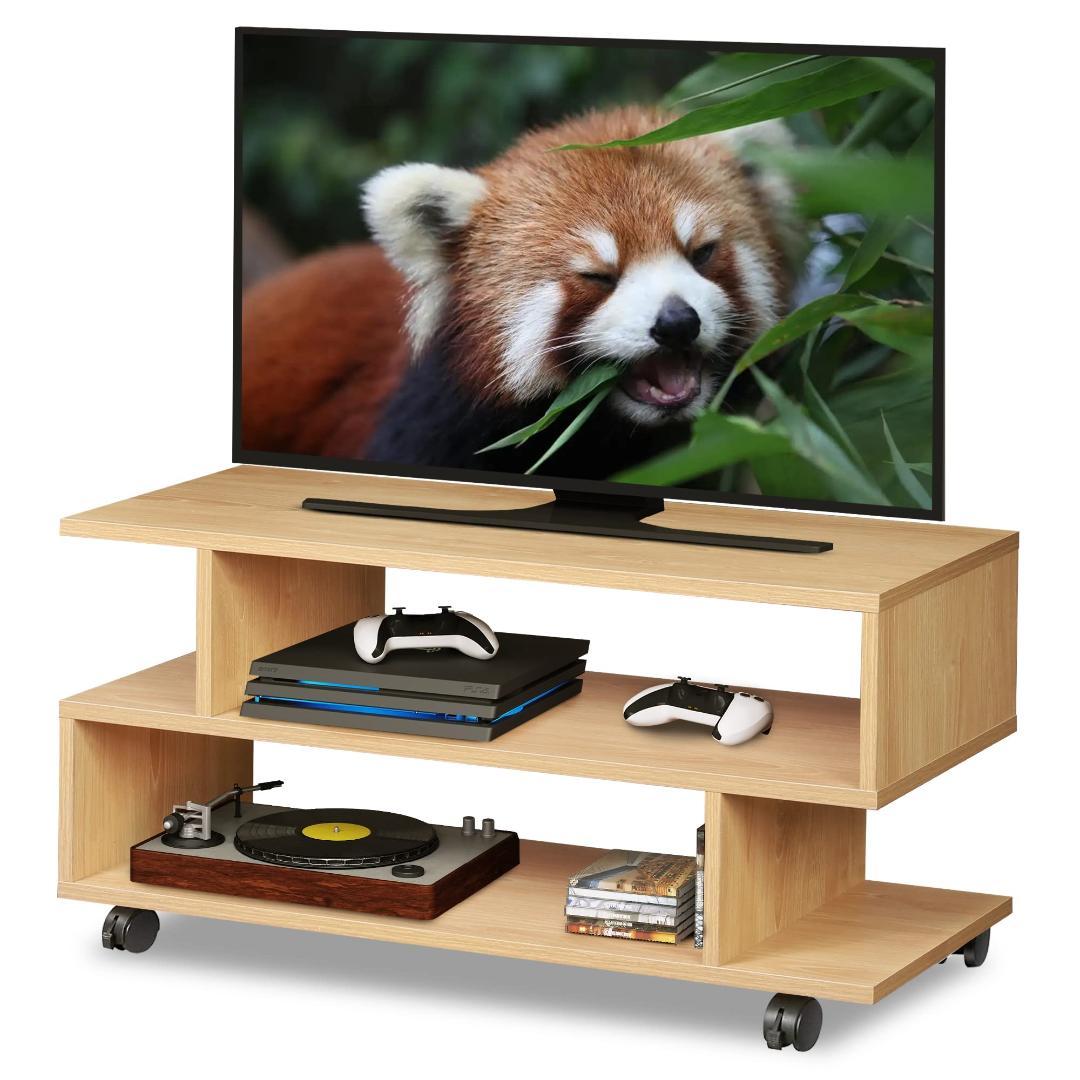 ナチュラル ローボード おしゃれS型テレビ台 キャスター付