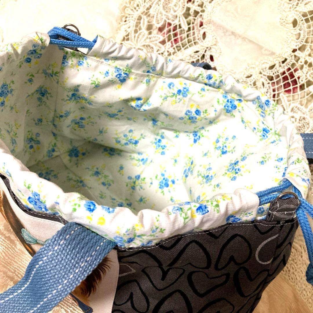 巾着トートバッグ　リボンのパピヨンちゃん